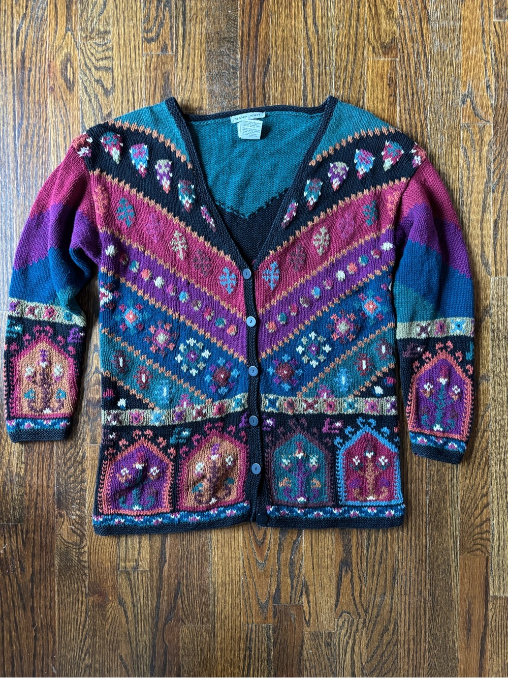 Vintage Extra Long Hand Knit Cotton Cardigan Autumn Earthy Colors